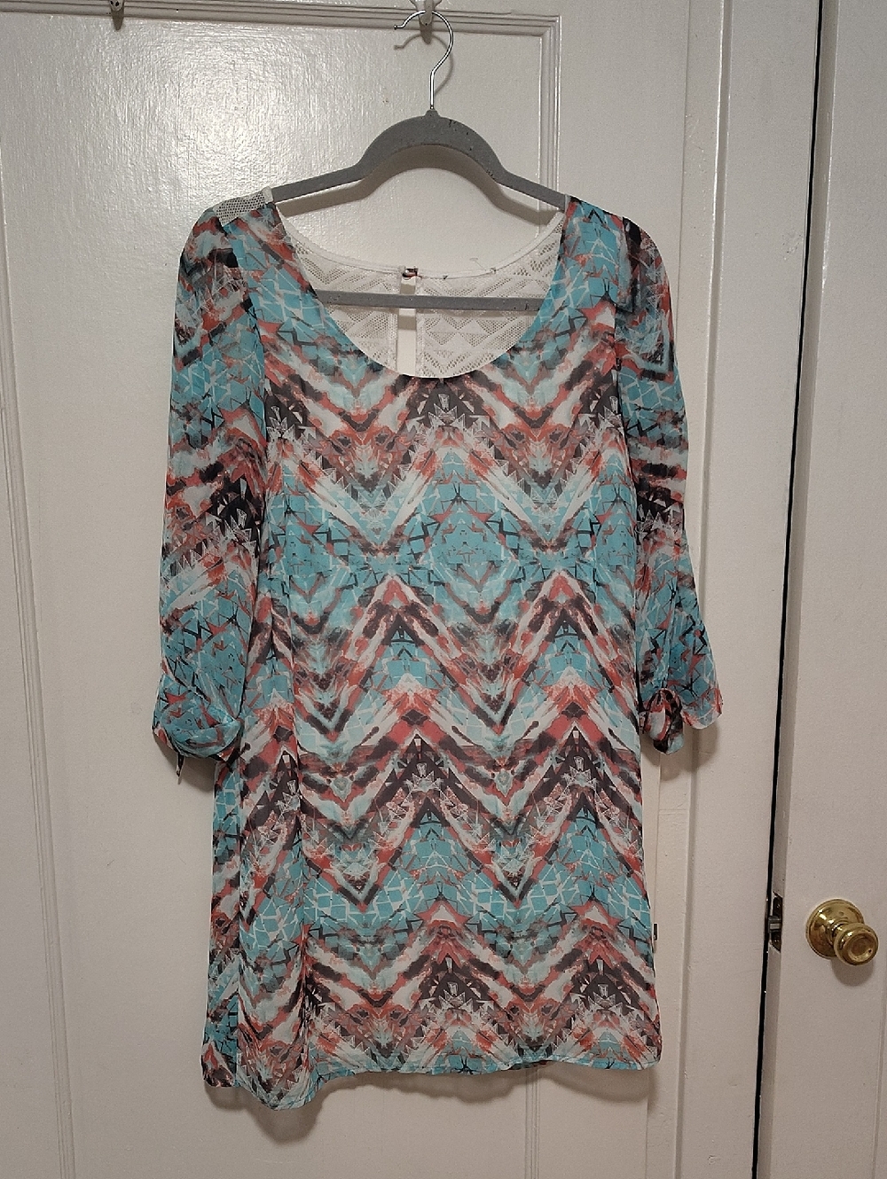 Printed Chevron Tunic Top in Aqua and Coral
